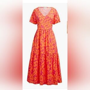 J. Crew Orange Tiered Maxi Sundress with Flutter Sleeves
